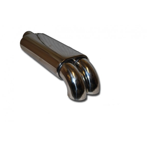 Ljuddämpare - 3" med Dubbla utblås 2x2,5" böj I Rostfritt